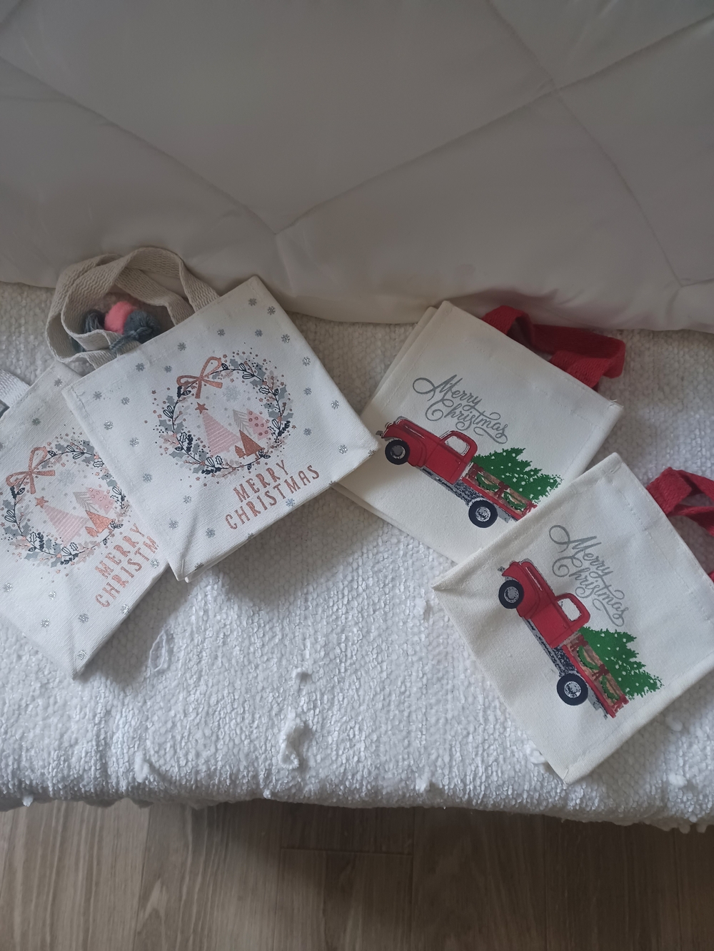 Holiday Merry Christmas Canvas Tote Bag - Red & Green